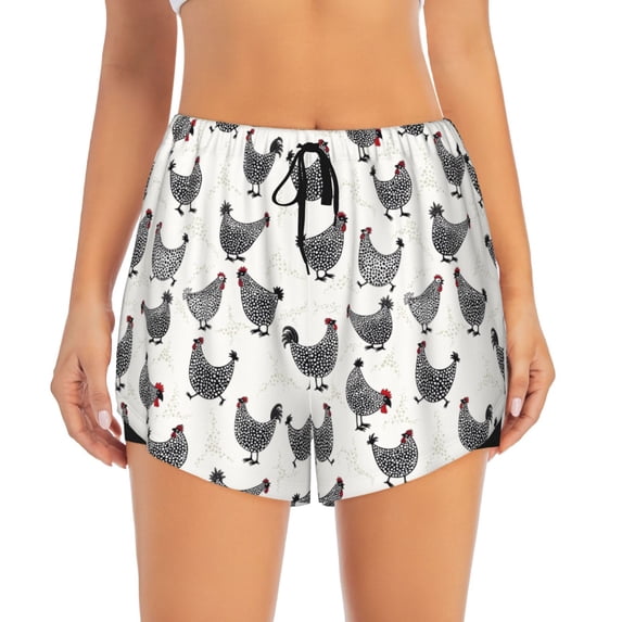 Bixox Women's Funny Chicken pattern 2 in 1 Running Shorts - Lightweight Athletic Workout Gym Yoga Shorts Liner with Pockets - Small
