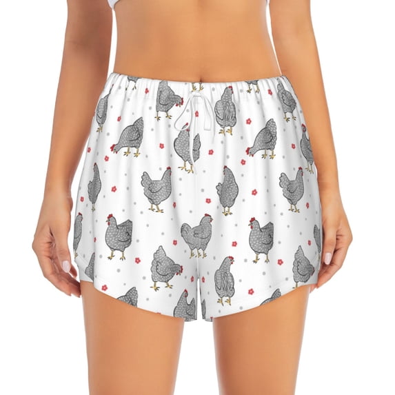 Bixox Women's Funny Chicken pattern 2 in 1 Running Shorts - Lightweight Athletic Workout Gym Yoga Shorts Liner with Pockets - X-Large