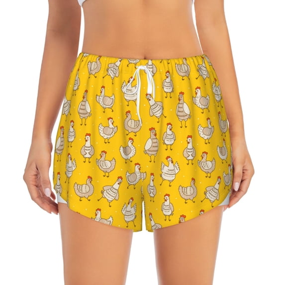 Bixox Women's Funny Chicken pattern 2 in 1 Running Shorts - Lightweight Athletic Workout Gym Yoga Shorts Liner with Pockets - XX-Large