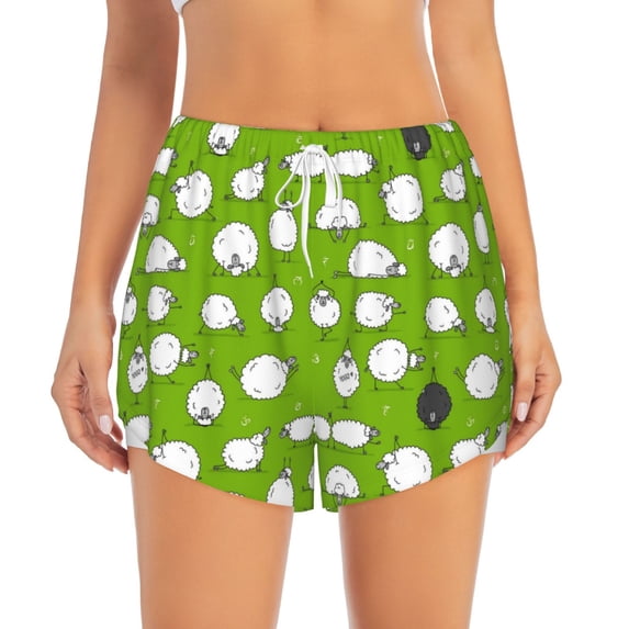 Bixox Women's Funny Sheep Doing Yoga pattern 2 in 1 Running Shorts - Lightweight Athletic Workout Gym Yoga Shorts Liner with Pockets - XX-Large