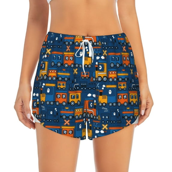Bixox Women's Funny Steam Train pattern 2 in 1 Running Shorts - Lightweight Athletic Workout Gym Yoga Shorts Liner with Pockets - XX-Large