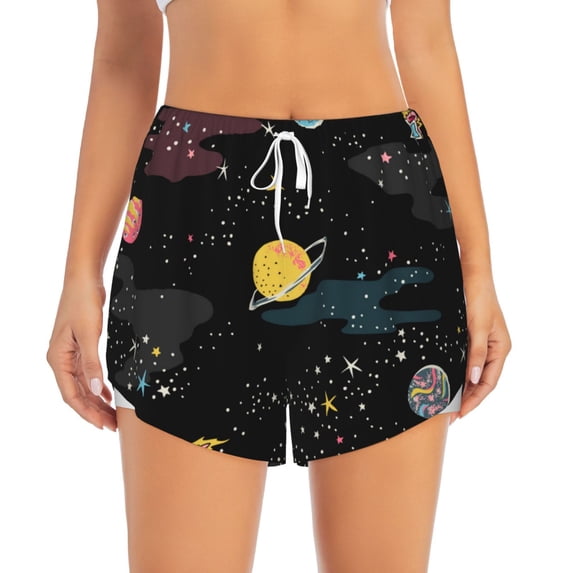 Bixox Women's Galaxy pattern 2 in 1 Running Shorts - Lightweight Athletic Workout Gym Yoga Shorts Liner with Pockets - XX-Large