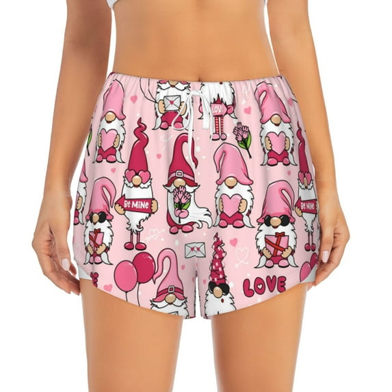 Bixox Women's Garden Gnomes pattern 2 in 1 Running Shorts - Lightweight Athletic Workout Gym Yoga Shorts Liner with Pockets - Large