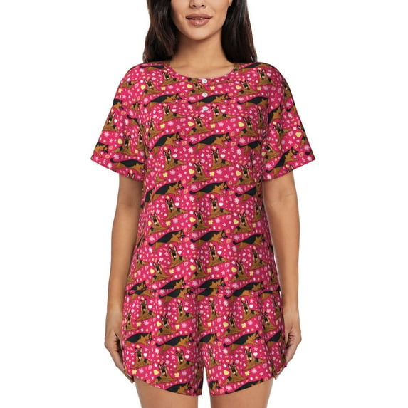 Bixox Women's German Shepherd Dog Printed Pajama Set 2 Piece Lounge Set Top and Shorts Soft Pajamas, Shorts with Pockets