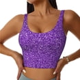 thumbnail image 1 of Bixox Women's Glitter Purple Pattern Fitness Navel Tank Top U-Back Yoga Tank Top Sweatshirt Sports Bra, 1 of 7