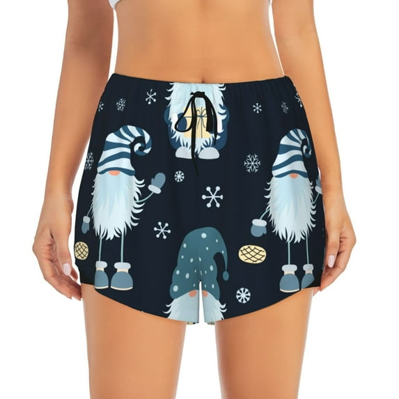 Bixox Women's Gnome and Snowflakes pattern 2 in 1 Running Shorts - Lightweight Athletic Workout Gym Yoga Shorts Liner with Pockets - Small