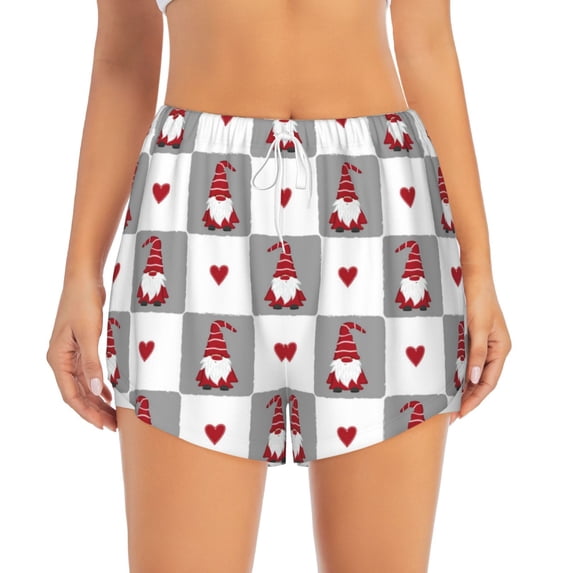 Bixox Women's Gnomes and Hearts pattern 2 in 1 Running Shorts - Lightweight Athletic Workout Gym Yoga Shorts Liner with Pockets - X-Large