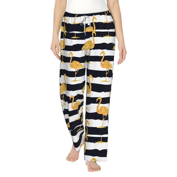 Bixox Women's Gold Flamingo Patterned Pajama Pants Loungewear