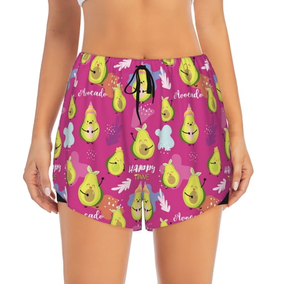 Bixox Women's Green Avocado pattern 2 in 1 Running Shorts - Lightweight Athletic Workout Gym Yoga Shorts Liner with Pockets - Medium