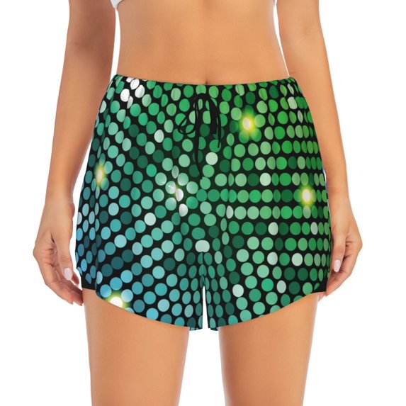 Bixox Women's Green Disco Lights pattern 2 in 1 Running Shorts - Lightweight Athletic Workout Gym Yoga Shorts Liner with Pockets - XX-Large