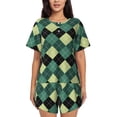 thumbnail image 1 of Bixox Women's Green Squares Printed Pajama Set 2 Piece Lounge Set Top and Shorts Soft Pajamas, Shorts with Pockets, 1 of 7
