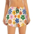 thumbnail image 1 of Bixox Women's Groovy Daisy Flowers pattern 2 in 1 Running Shorts - Lightweight Athletic Workout Gym Yoga Shorts Liner with Pockets - Medium, 1 of 7