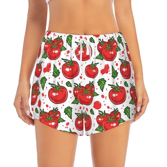 Bixox Women's Hand Drawn Tomatoes pattern 2 in 1 Running Shorts - Lightweight Athletic Workout Gym Yoga Shorts Liner with Pockets - Small