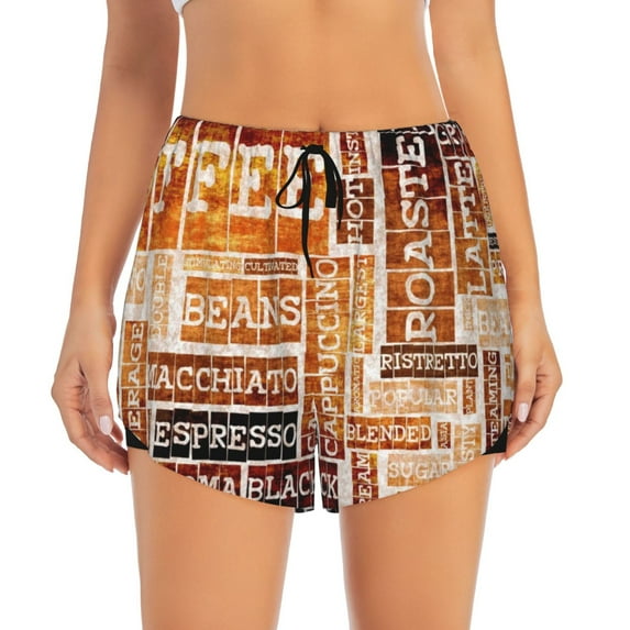Bixox Women's Hand Drawn Vintage Coffee pattern 2 in 1 Running Shorts - Lightweight Athletic Workout Gym Yoga Shorts Liner with Pockets -