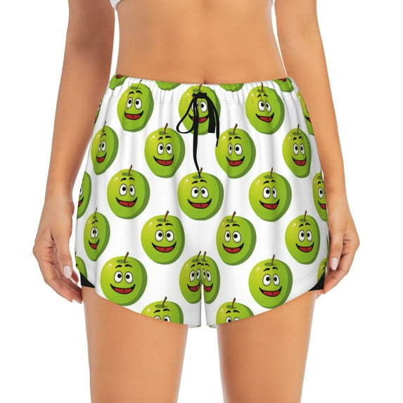 Bixox Women's Happy Fruit pattern 2 in 1 Running Shorts - Lightweight Athletic Workout Gym Yoga Shorts Liner with Pockets - Medium