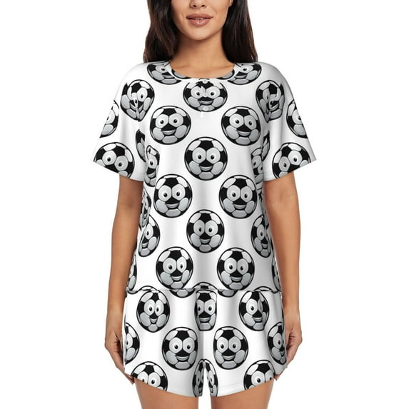 Bixox Women's Happy Soccer Printed Pajama Set 2 Piece Lounge Set Top and Shorts Soft Pajamas, Shorts with Pockets