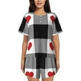 thumbnail image 1 of Bixox Women's Heart Black Buffalo Plaid Gingham Printed Pajama Set 2 Piece Lounge Set Top and Shorts Soft Pajamas, Shorts with Pockets, 1 of 7