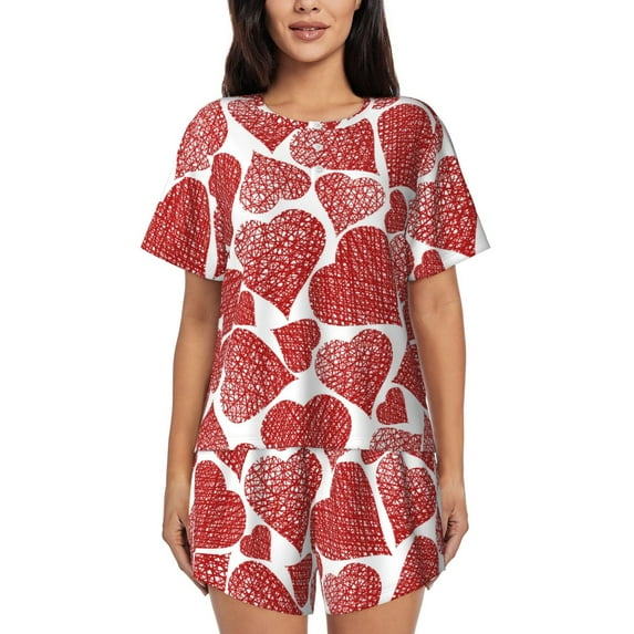 Bixox Women's Hearts Printed Pajama Set 2 Piece Lounge Set Top and Shorts Soft Pajamas, Shorts with Pockets