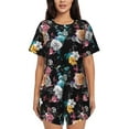 thumbnail image 1 of Bixox Women's Hibiscus Rose Printed Pajama Set 2 Piece Lounge Set Top and Shorts Soft Pajamas, Shorts with Pockets, 1 of 7