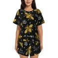 thumbnail image 1 of Bixox Women's Hohey Bee Golden Embroidery Printed Pajama Set 2 Piece Lounge Set Top and Shorts Soft Pajamas, Shorts with Pockets, 1 of 7