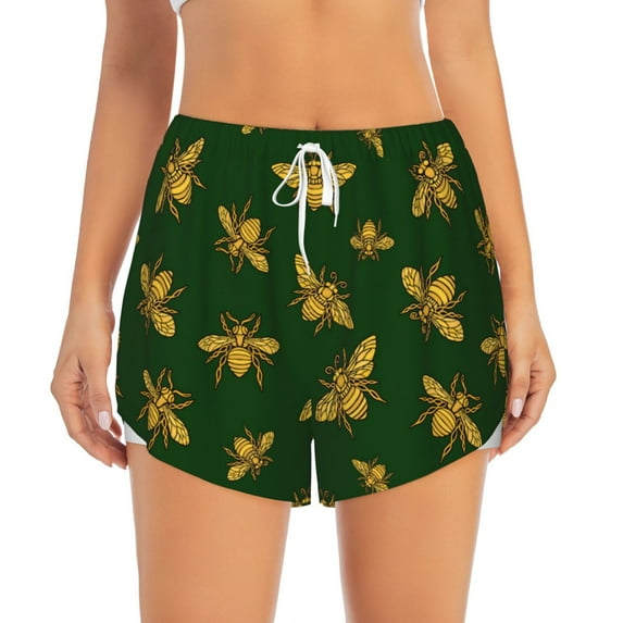 Bixox Women's Hohey Bee pattern 2 in 1 Running Shorts - Lightweight Athletic Workout Gym Yoga Shorts Liner with Pockets - Small