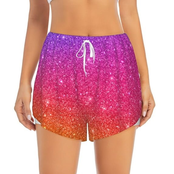 Bixox Women's Holiday Shiny pattern 2 in 1 Running Shorts - Lightweight Athletic Workout Gym Yoga Shorts Liner with Pockets - XX-Large