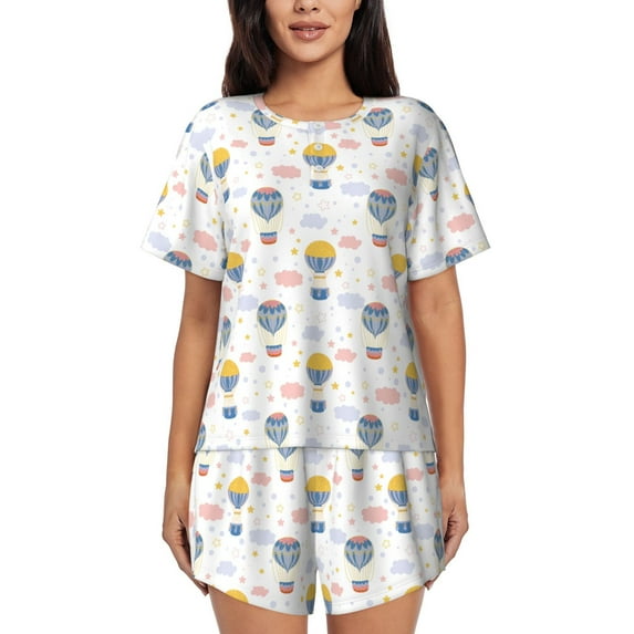 Bixox Women's Hot Air Balloon Printed Pajama Set 2 Piece Lounge Set Top and Shorts Soft Pajamas, Shorts with Pockets