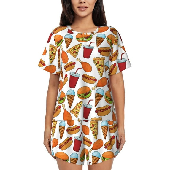 Bixox Women's Hot Dog Burger Printed Pajama Set 2 Piece Lounge Set Top and Shorts Soft Pajamas, Shorts with Pockets