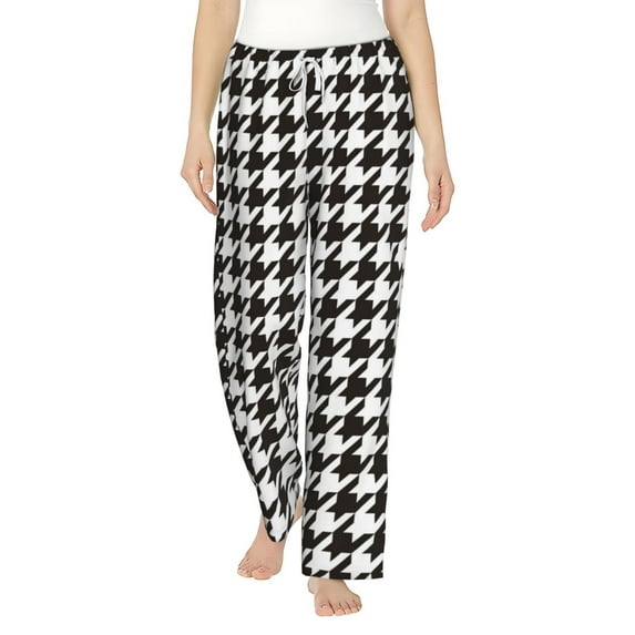 Bixox Women's Houndstooth Black And White Patterned Pajama Pants Loungewear