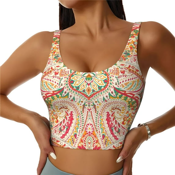 Bixox Women's Indian Paisley 1 Pattern Fitness Navel Tank Top U-Back Yoga Tank Top Sweatshirt Sports Bra