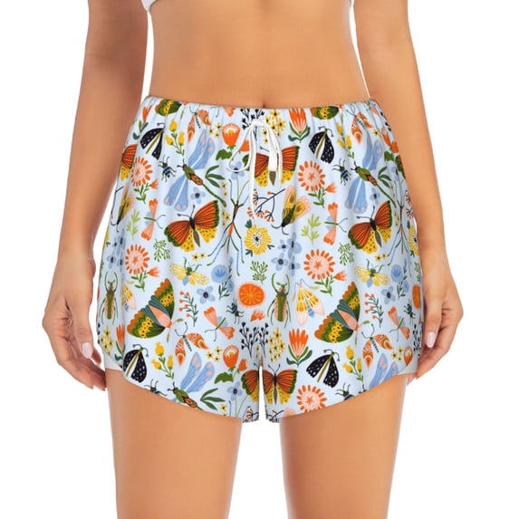 Bixox Women's Insects and Flowers pattern 2 in 1 Running Shorts - Lightweight Athletic Workout Gym Yoga Shorts Liner with Pockets - Small