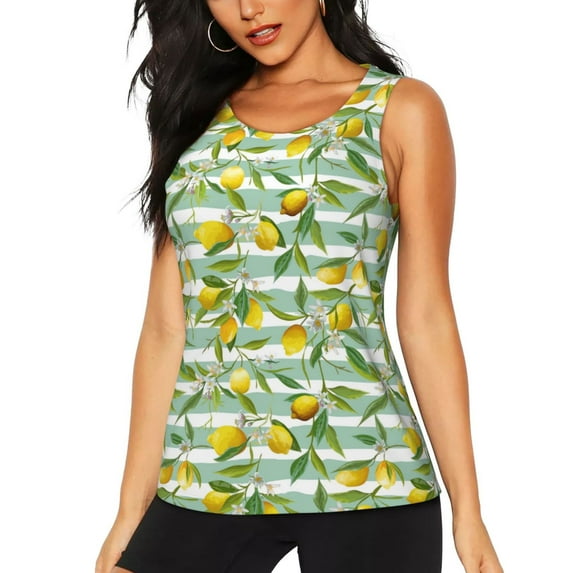 Bixox Women's Lemon Printed Sleeveless Fitness Workout Running Quick-Dry Tank Top