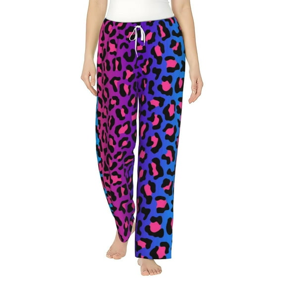Bixox Women's Leopard Neon Rainbow Gradient Patterned Pajama Pants Loungewear