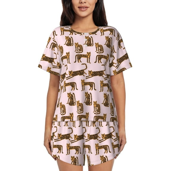 Bixox Women's Leopard Print Printed Pajama Set 2 Piece Lounge Set Top and Shorts Soft Pajamas, Shorts with Pockets