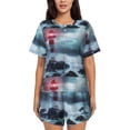 thumbnail image 1 of Bixox Women's Lighthouse in a Stormy Sea Printed Pajama Set 2 Piece Lounge Set Top and Shorts Soft Pajamas, Shorts with Pockets, 1 of 7