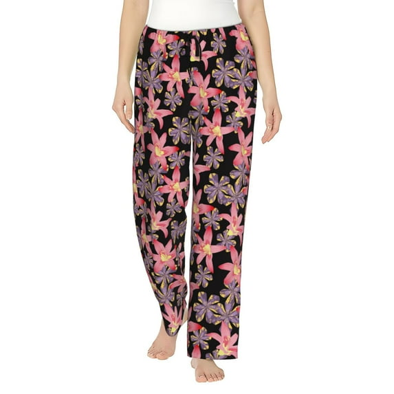 Bixox Women's Lilies Flowers Patterned Pajama Pants Loungewear
