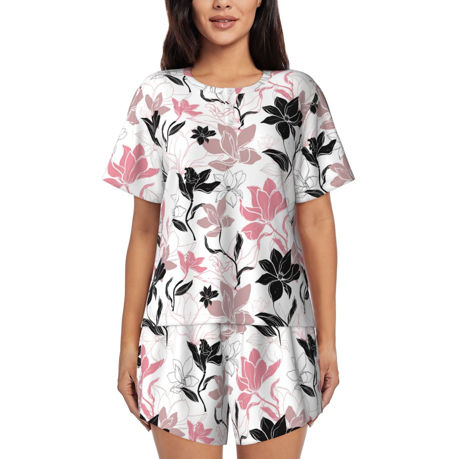 Bixox Women's Lilies Flowers Printed Pajama Set 2 Piece Lounge Set Top