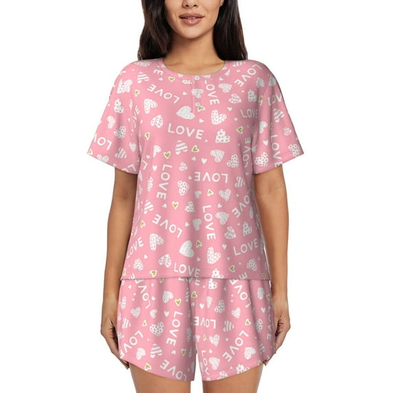 Bixox Women's Love Printed Pajama Set 2 Piece Lounge Set Top and Shorts Soft Pajamas, Shorts with Pockets