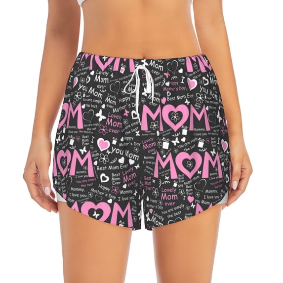 Bixox Women's Lovely Mom Ever pattern 2 in 1 Running Shorts - Lightweight Athletic Workout Gym Yoga Shorts Liner with Pockets - XX-Large