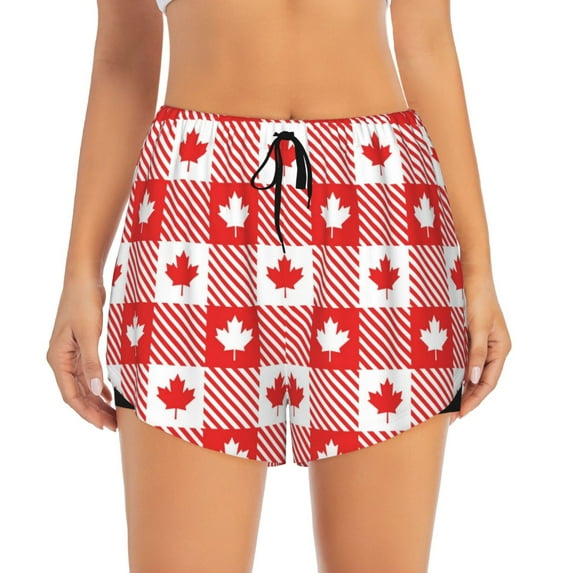 Bixox Women's Maple Leaves1 pattern 2 in 1 Running Shorts - Lightweight Athletic Workout Gym Yoga Shorts Liner with Pockets - Medium