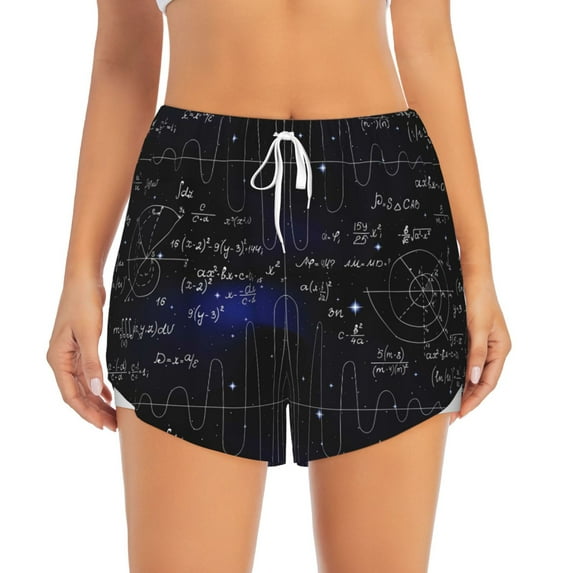 Bixox Women's Mathematica Science pattern 2 in 1 Running Shorts - Lightweight Athletic Workout Gym Yoga Shorts Liner with Pockets - Medium