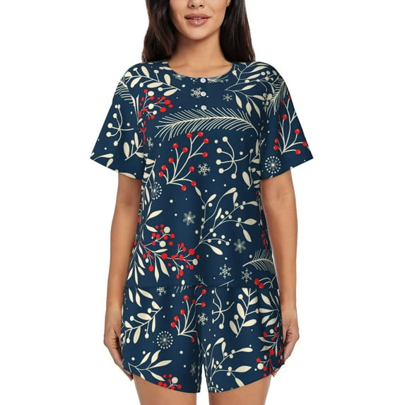 Bixox Women's Merry Christmas Printed Pajama Set 2 Piece Lounge Set Top and Shorts Soft Pajamas, Shorts with Pockets