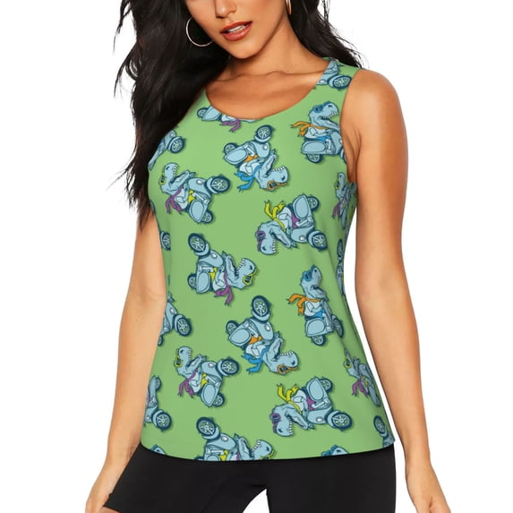 Bixox Women's Motorcycle Riding Dinosaur Printed Sleeveless Fitness Workout Running Quick-Dry Tank Top