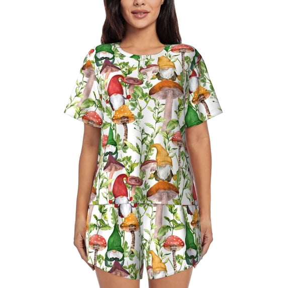 Bixox Women's Mushrooms Gnomes Printed Pajama Set 2 Piece Lounge Set Top and Shorts Soft Pajamas, Shorts with Pockets