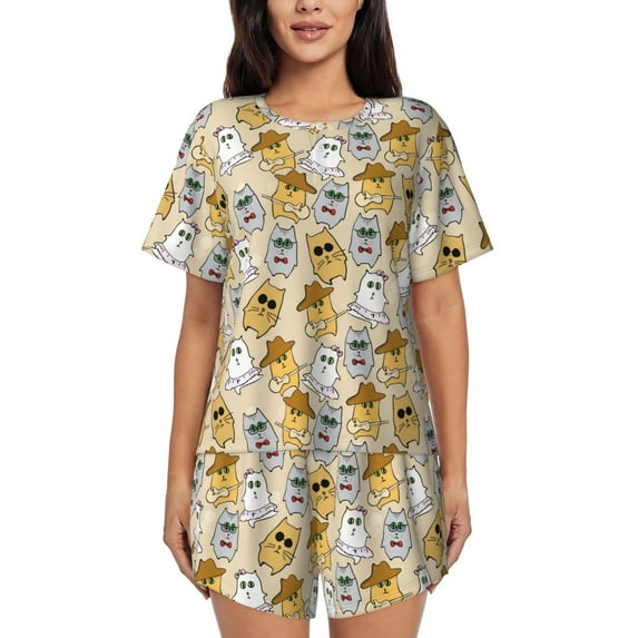 Bixox Women's Music Dancing Cat Printed Pajama Set 2 Piece Lounge Set Top and Shorts Soft Pajamas, Shorts with Pockets