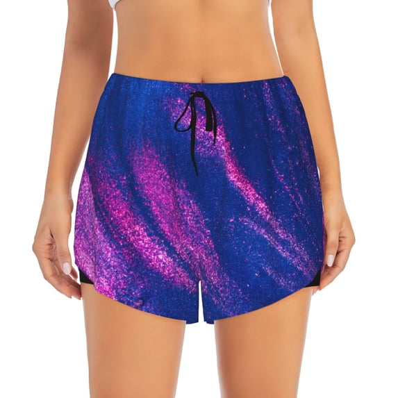 Bixox Women's Neon Gradient Blue pattern 2 in 1 Running Shorts - Lightweight Athletic Workout Gym Yoga Shorts Liner with Pockets - Small