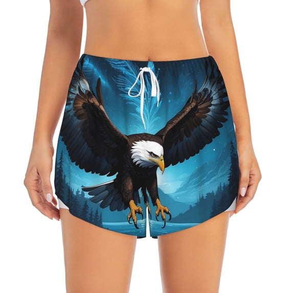 Bixox Women's Night Sky Forest Bald Eagle pattern 2 in 1 Running Shorts - Lightweight Athletic Workout Gym Yoga Shorts Liner with Pockets - Medium