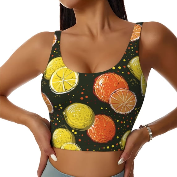 Bixox Women's Orange Lemon Pattern Fitness Navel Tank Top U-Back Yoga Tank Top Sweatshirt Sports Bra