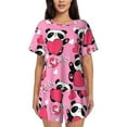 thumbnail image 1 of Bixox Women's Panda Heart Valentine Pink Printed Pajama Set 2 Piece Lounge Set Top and Shorts Soft Pajamas, Shorts with Pockets, 1 of 7