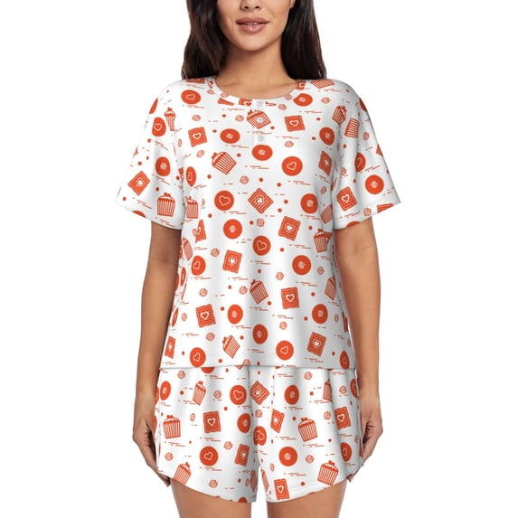 Bixox Women's Pastry Printed Pajama Set 2 Piece Lounge Set Top and Shorts Soft Pajamas, Shorts with Pockets
